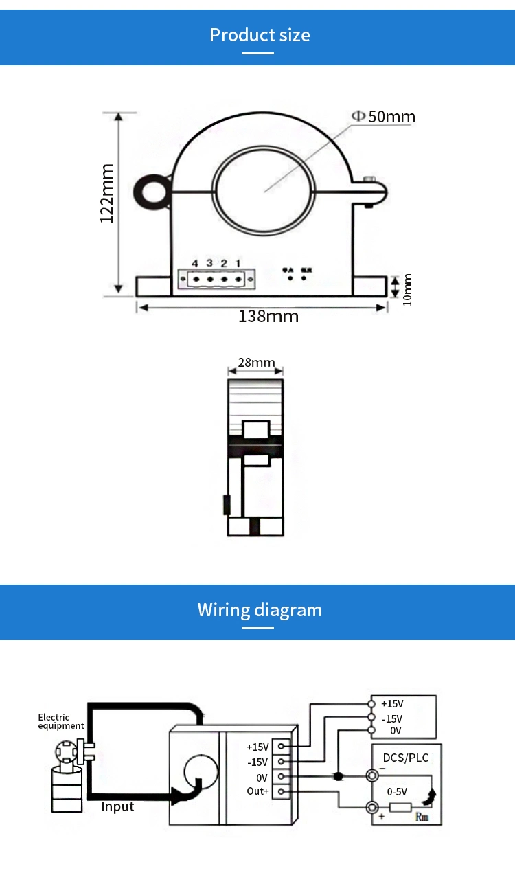 0.2s Accuracy 0-10VDC Output AC Current Sensor Hall Effect Transducer