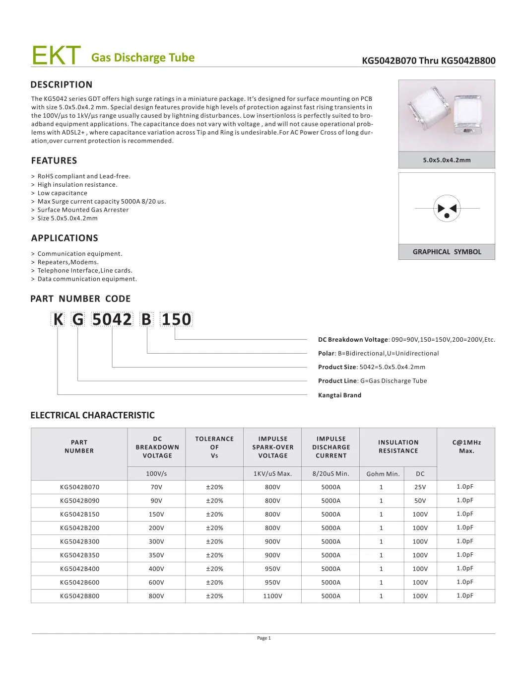 Gas Discharge Tube Gdt 5042 Original Factory Supply